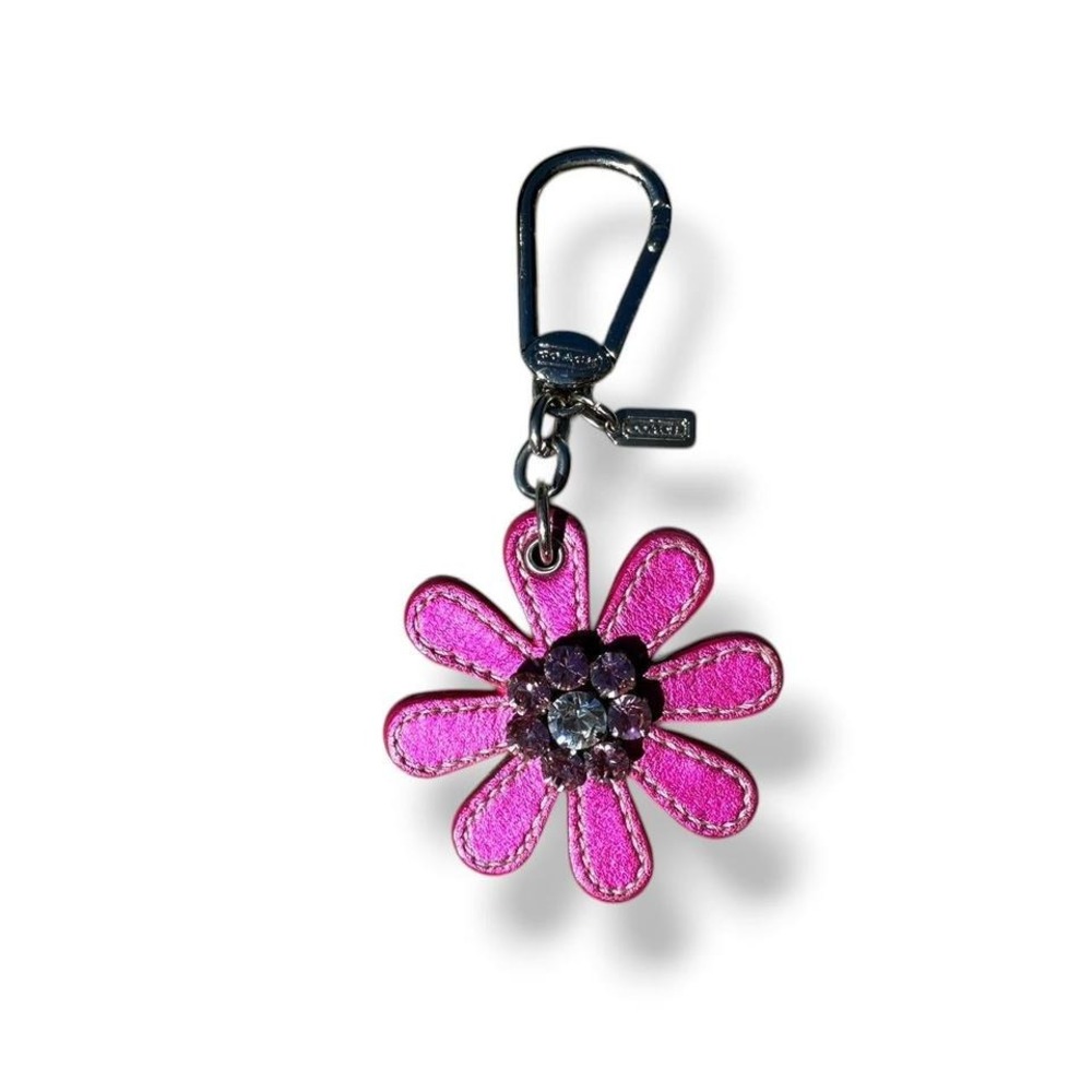 Y2K COACH Crystal Rhinestone Metallic Pink Flower Daisy Bag Charm Keychain